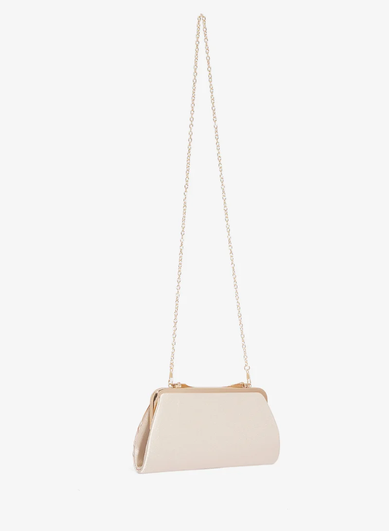 White With Gold Accent Textured Clutch